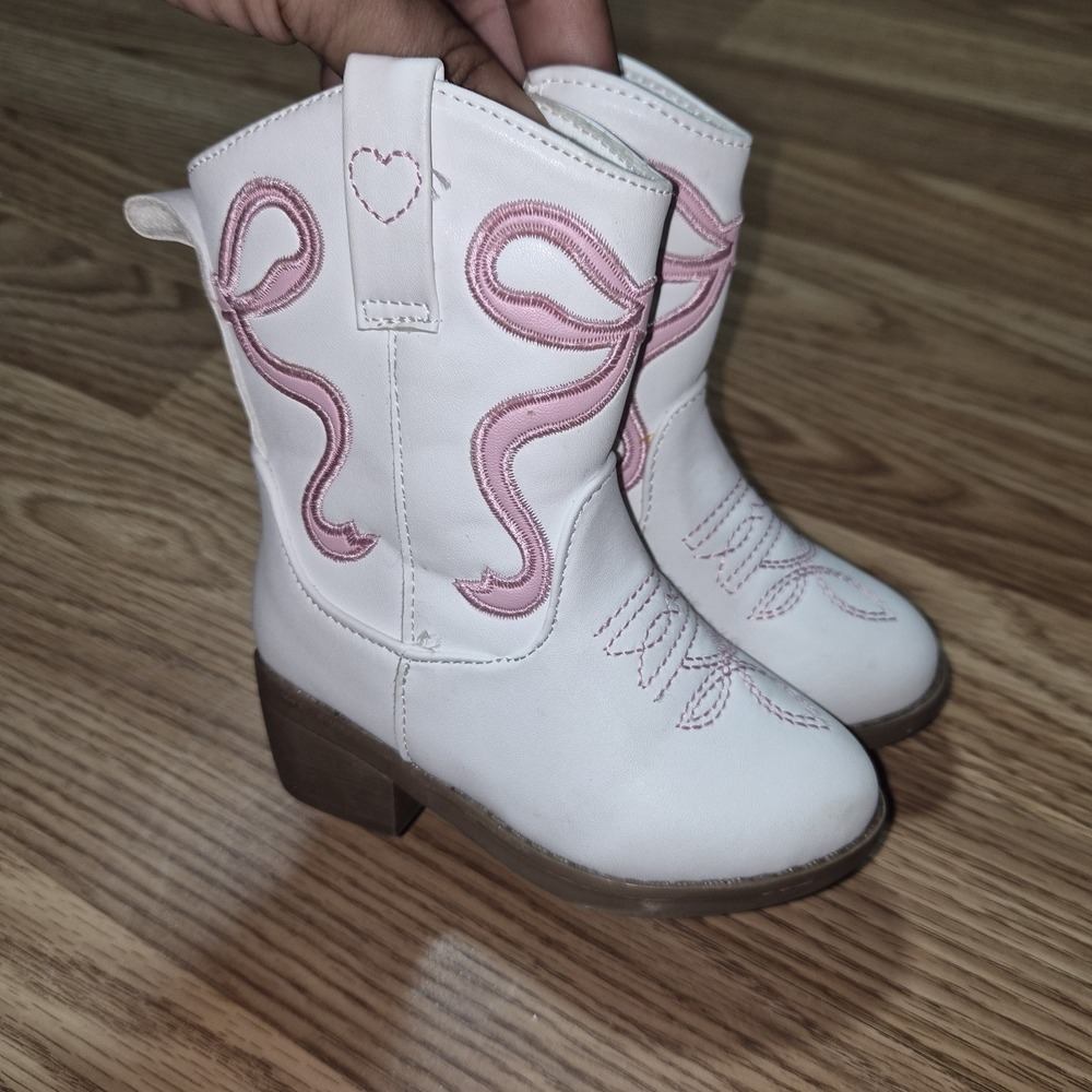 Stepping Stones Girls White Pink Embroidered Western Boots Toddler Size 5